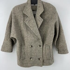 Vtg MacKintosh Jacket Women Large Tweed Double Breasted Birdseye 80s Boxy Wool